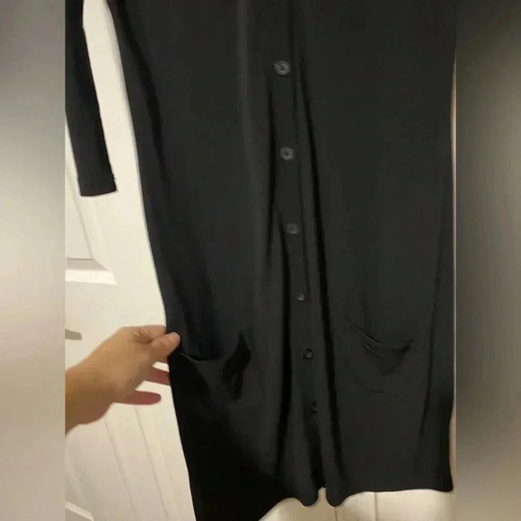 DKNY Longline V-neck Button-Down Cardigan size 4 ptp black - Picture 6 of 14